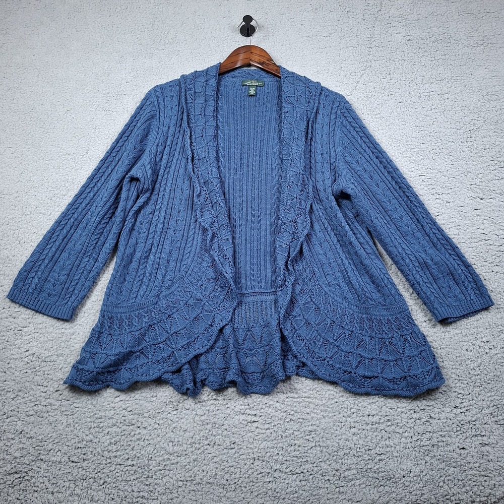 Lauren Ralph Lauren Cardigan XL Cable Knit Lace Knit Open Front Drape Boho